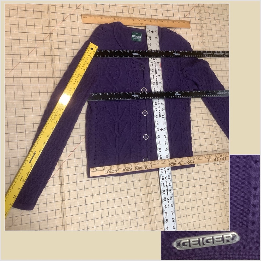 Austrian Wool Geiger Collections Royal Purple Textured Knit Cardigan Tag/Size 36 - Picture 16 of 16